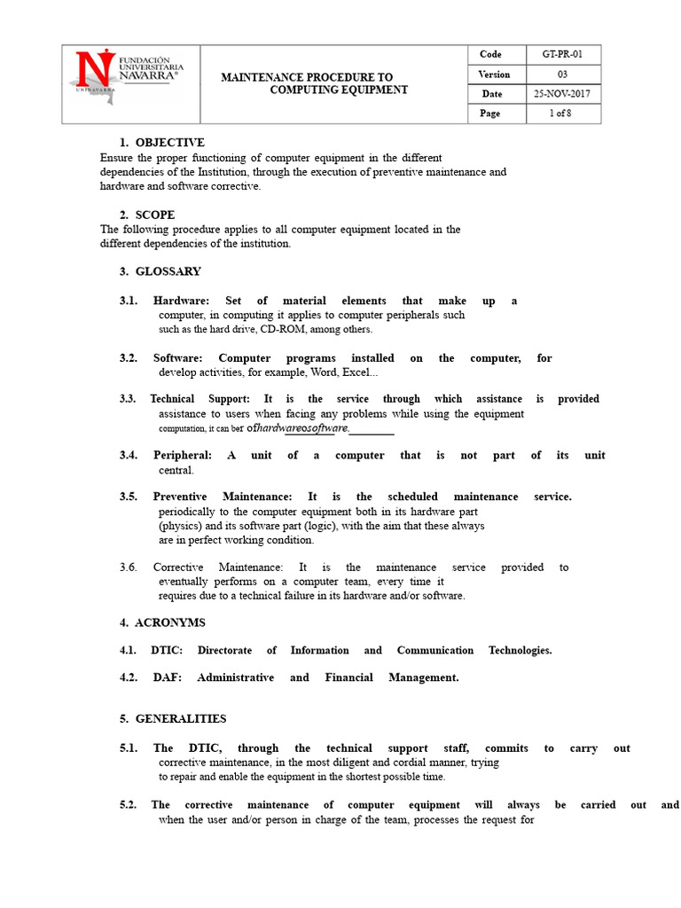 GT PR 01 Procedure For Computer Equipment Maintenance v03 | PDF ...