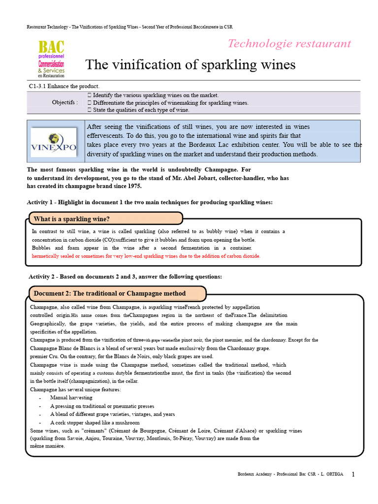 The Vinification of Sparkling Wines Prof-5 | PDF | Champagne | Winemaking