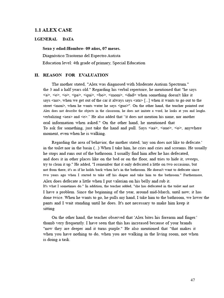Autism Evaluation Report for Alex | PDF | Autism | Reinforcement