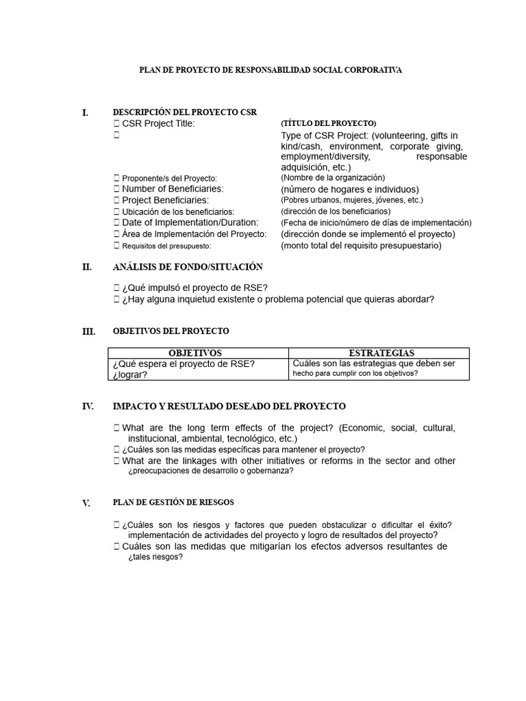 Plan de Proyecto de RSC | PDF | Responsabilidad social corporativa
