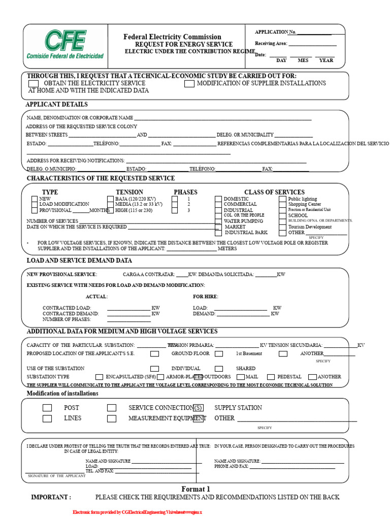 Energy Service Request Form | PDF | Power (Physics) | Electrical ...
