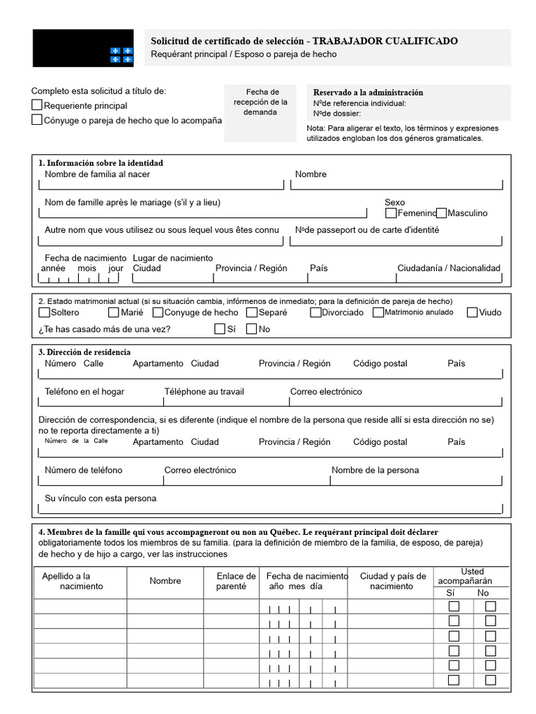 Solicitud de Certificado de Selección de Quebec (CSQ) | PDF | Quebec