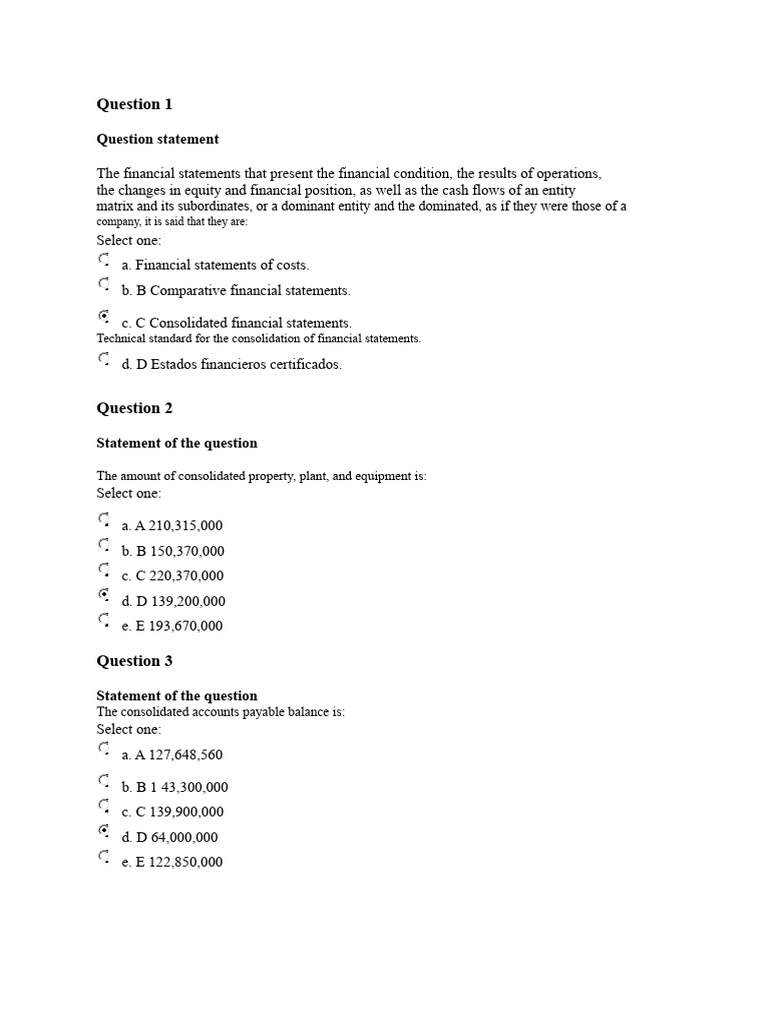 Consolidated Financial Statements Quiz | PDF | Debits And Credits ...