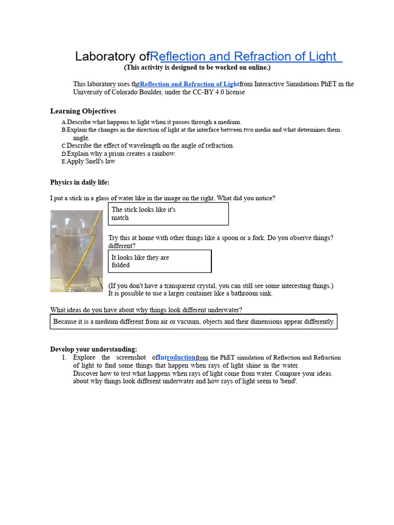 Class 24 - Laboratory of Reflection and Refraction of Light | PDF ...