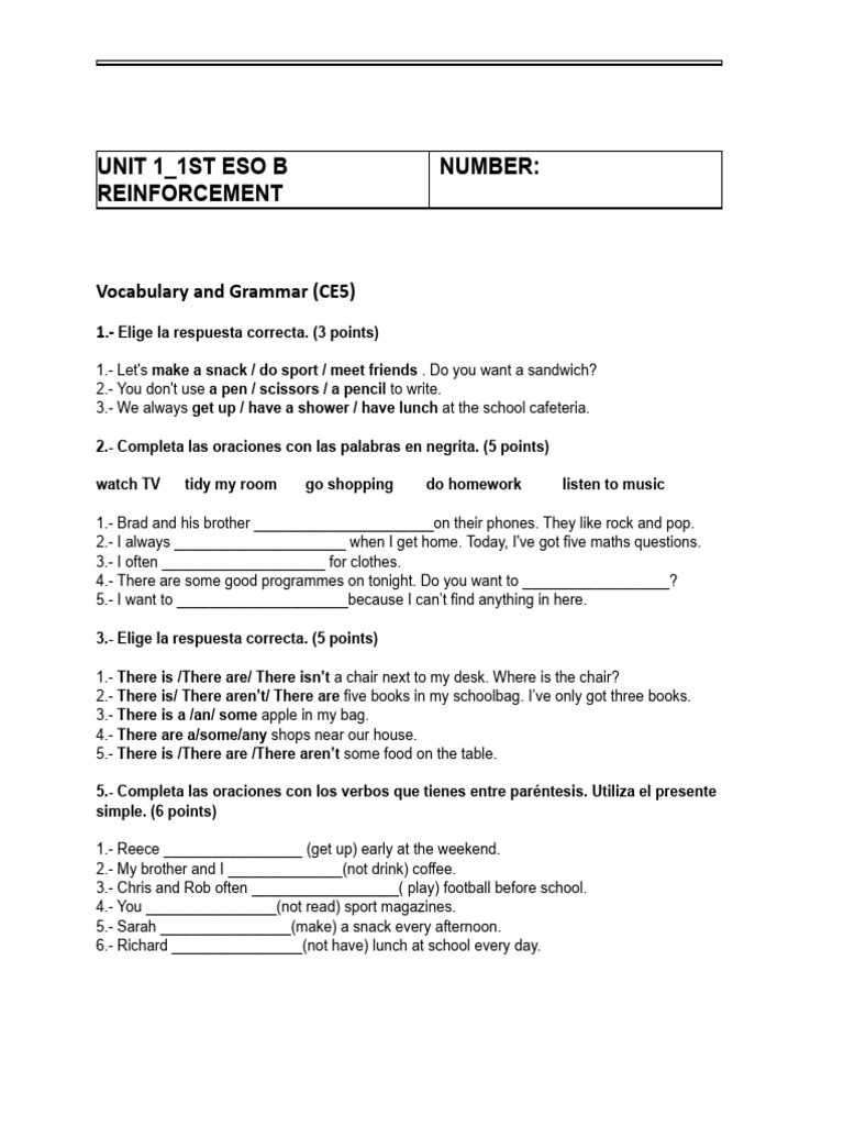 Unit 1 - 1st Eso B Reinforcement | PDF