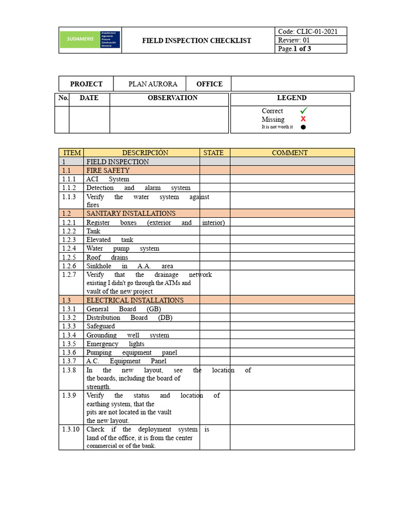 Field Inspection Checklist for Fire Safety | PDF | Air Conditioning | Roof