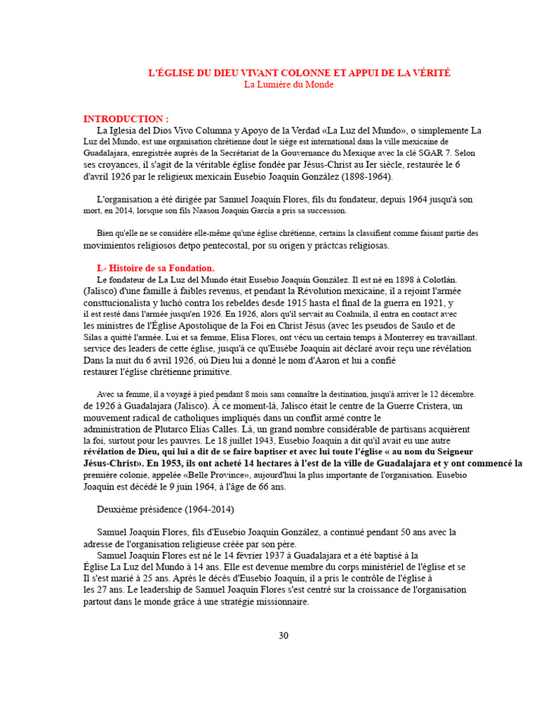 Histoire et doctrines de La Luz del Mundo | PDF | Baptisme | Église ...