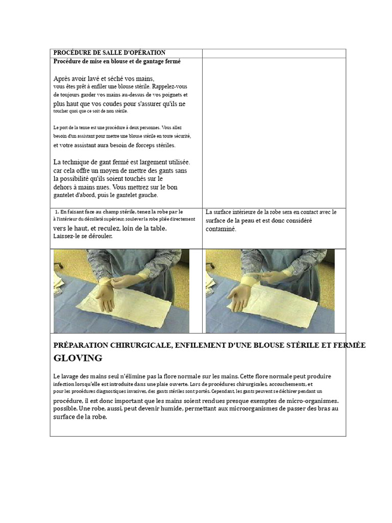 Procédure de mise en blouse et gantage | PDF | Gant | Main