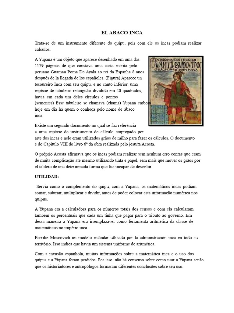 Yupana: A Matemática Inca em Cálculos | PDF | Império Inca | Geometria