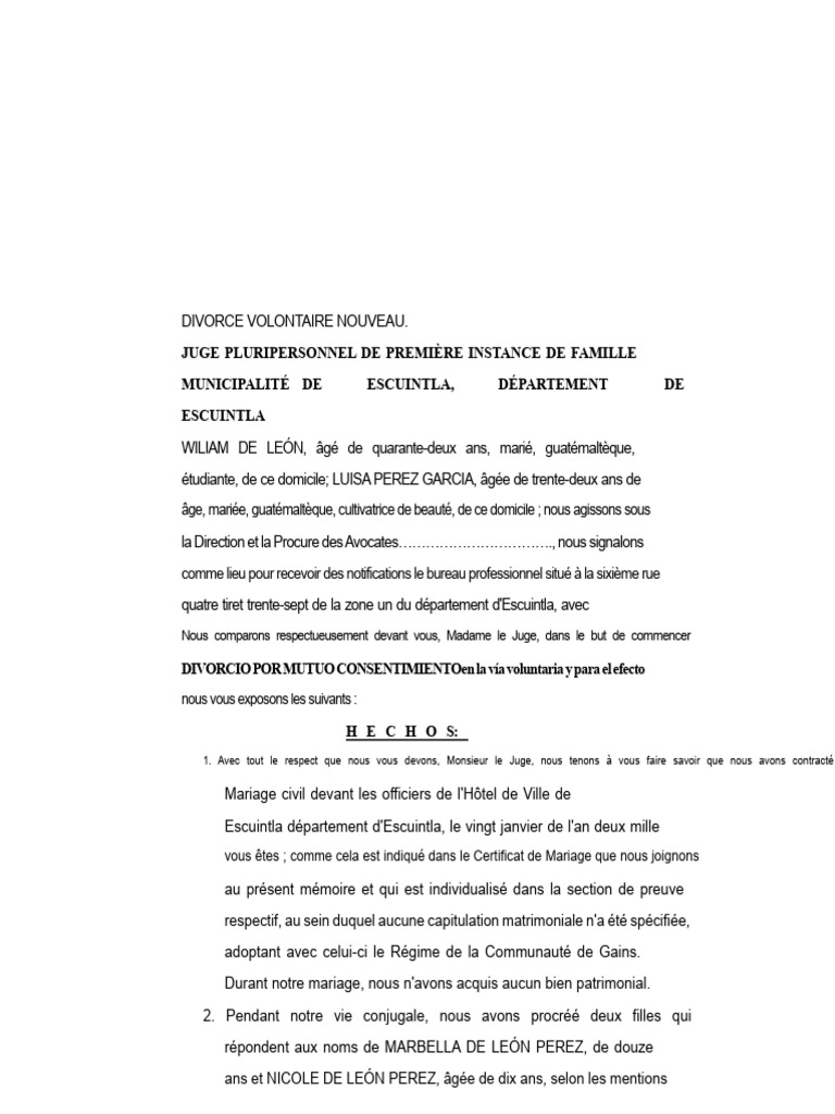 Demande de divorce par consentement mutuel | PDF | Divorce | Justice