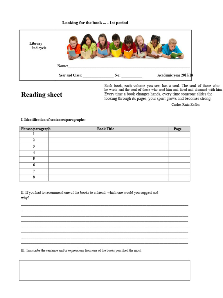 Reading Sheet | PDF