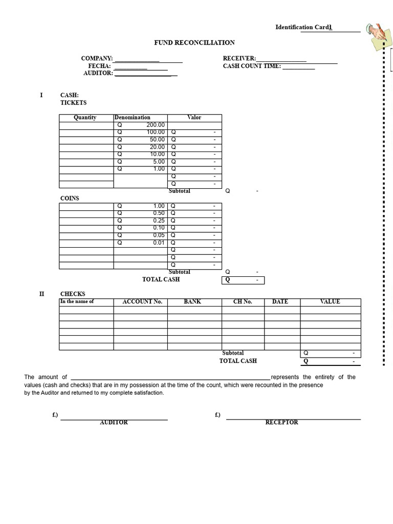 Petty Cash Fund Reconciliation Template | PDF | Cash | Business