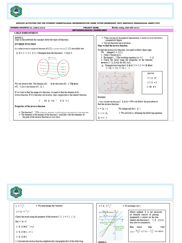 Inverse Functions: Activities & Guidelines | PDF | Function ...