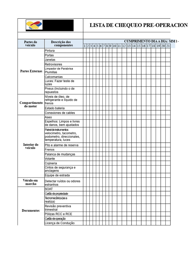 Checklist Pré-Operacional de Veículos | PDF