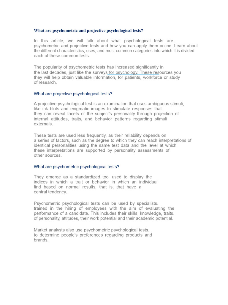 Psychometric vs. Projective Tests Explained | PDF | Psychometrics ...