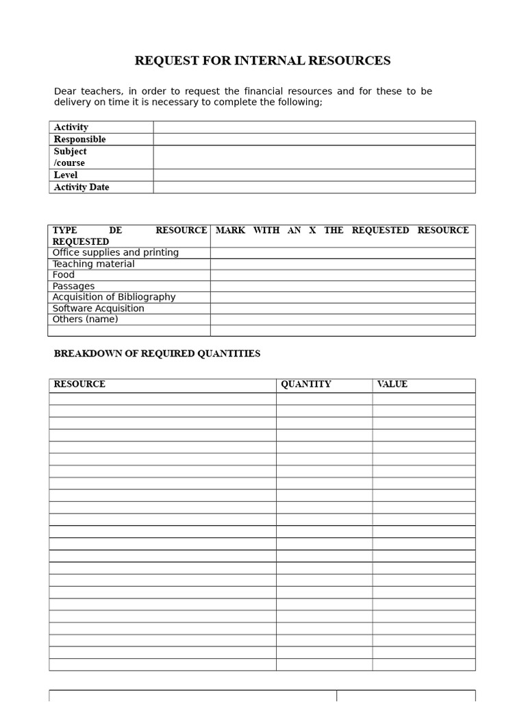 Internal Resource Request Guidelines | PDF