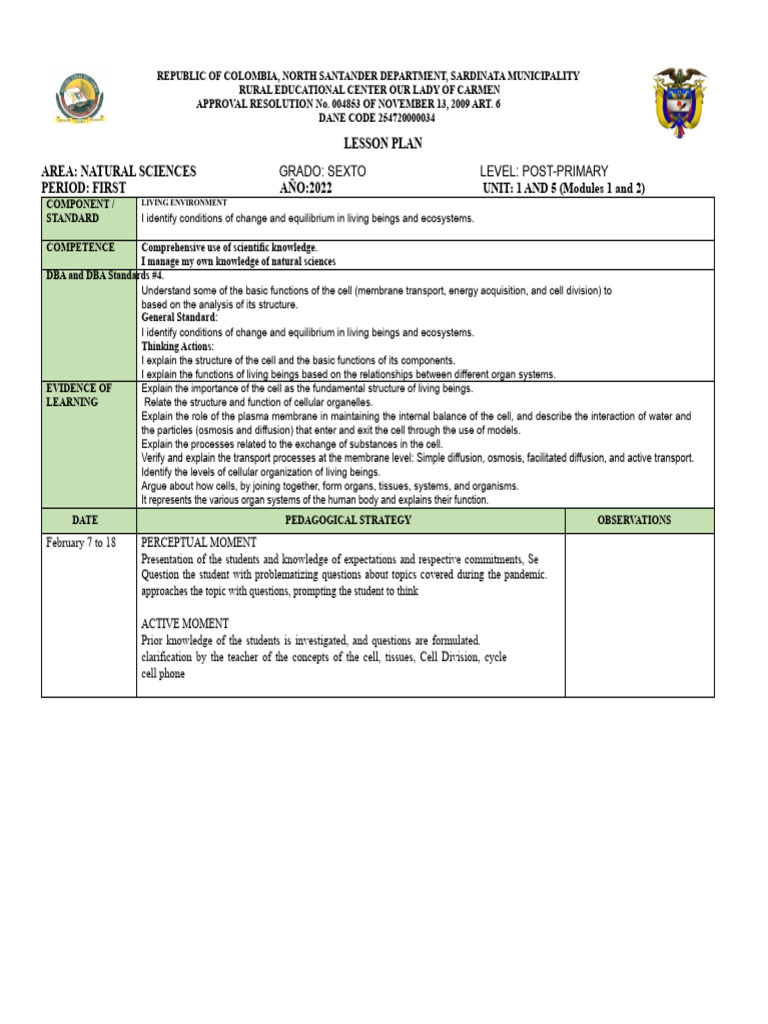 Sixth Grade Natural Sciences Lesson Plan | PDF | Chemistry | Force
