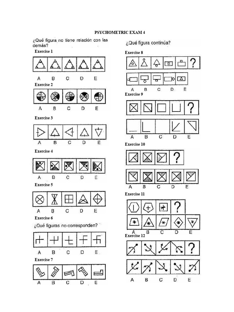 Psychometric Exam Exercises 1-12 | PDF