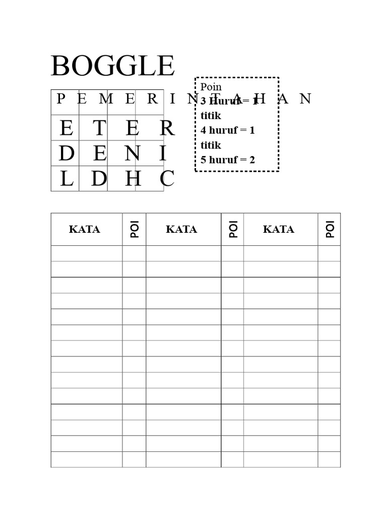 Panduan Skor Permainan Boggle | PDF