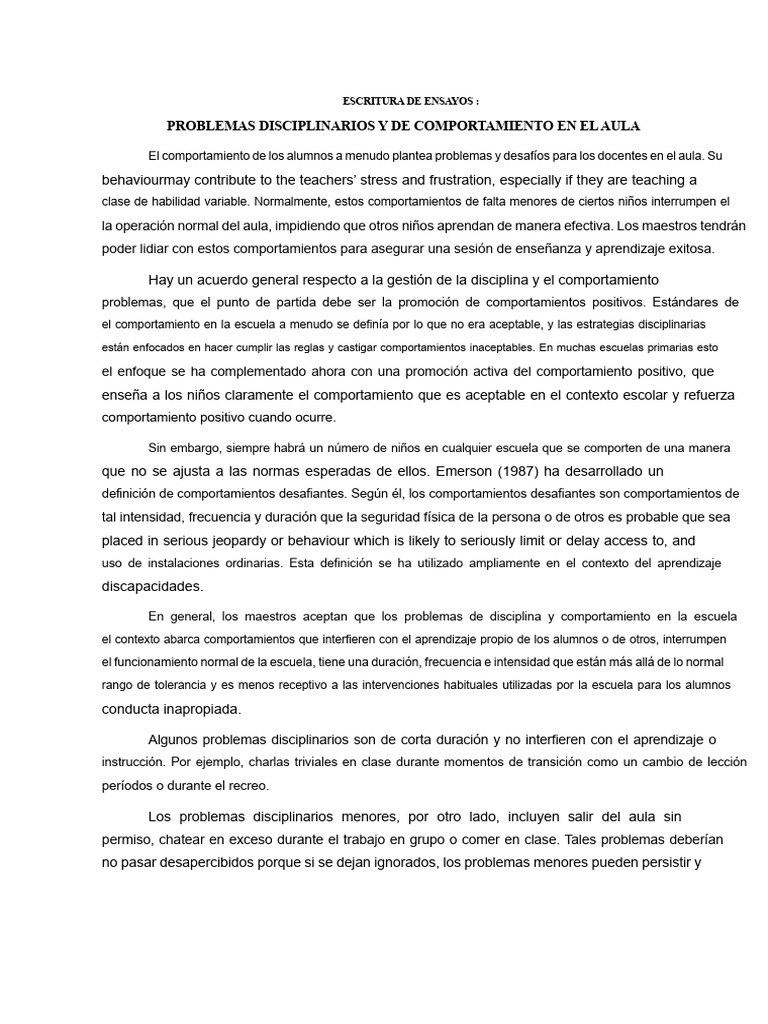 Problemas de Comportamiento en el Aula | PDF | Comportamiento | Enseñando