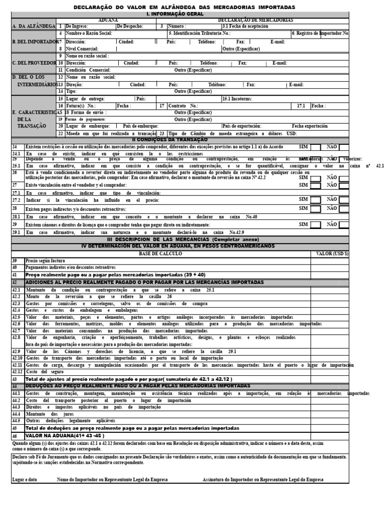Declaração de Valor Aduaneiro Importação | PDF | Comércio | Economias