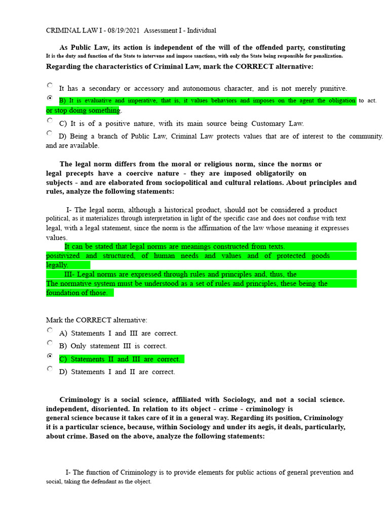 Criminal Law Assessment Overview | PDF | Crimes | Crime & Violence