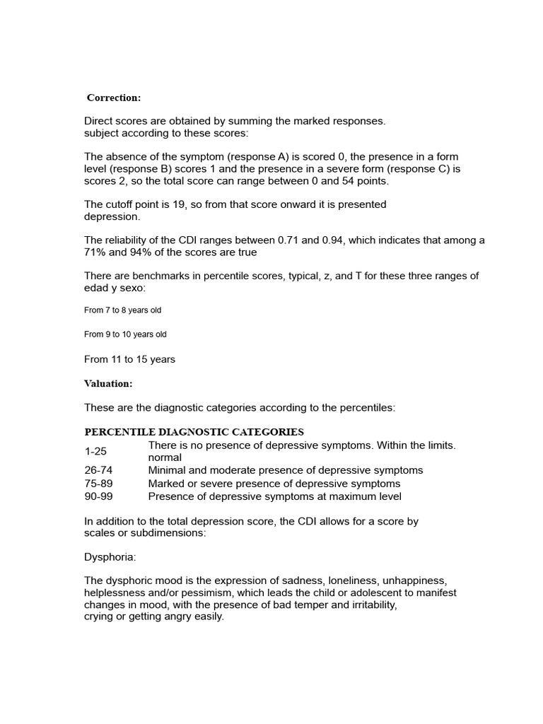 CDI Scoring and Depression Assessment | PDF
