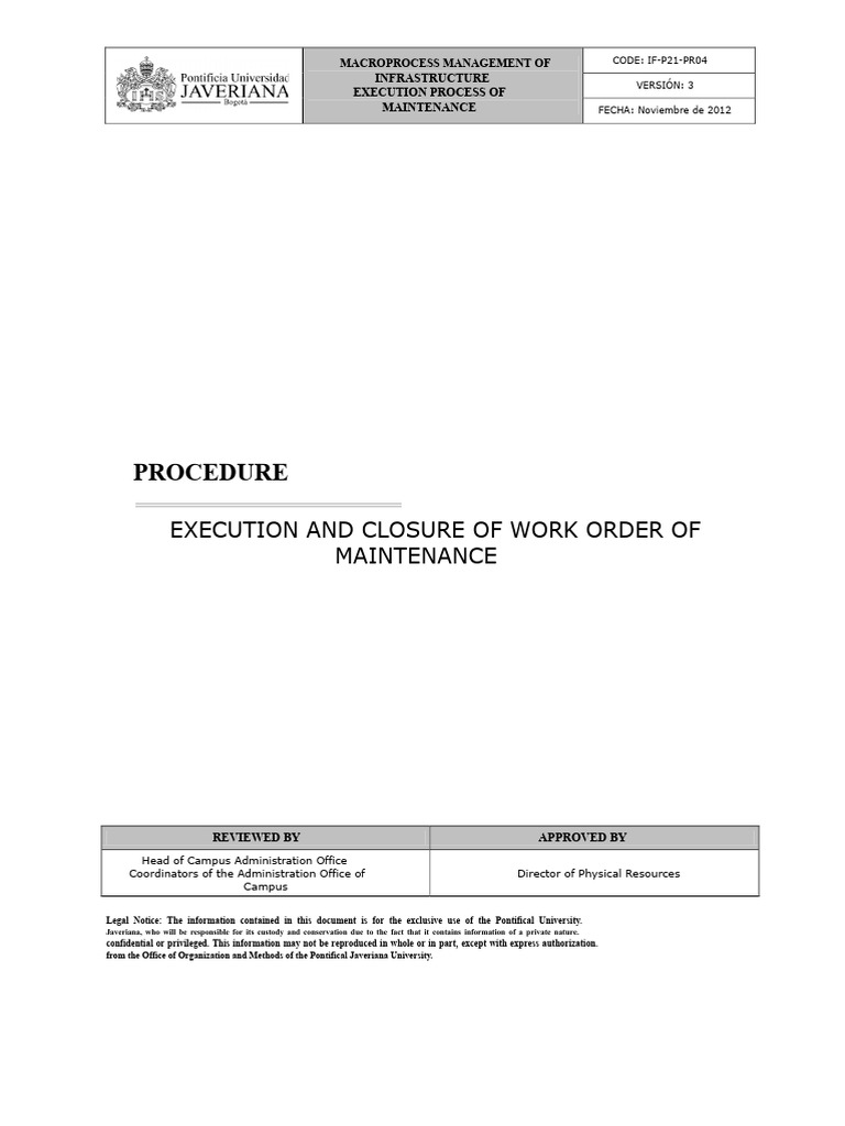 Maintenance Work Order Procedure Guide | PDF | Occupational Safety And ...