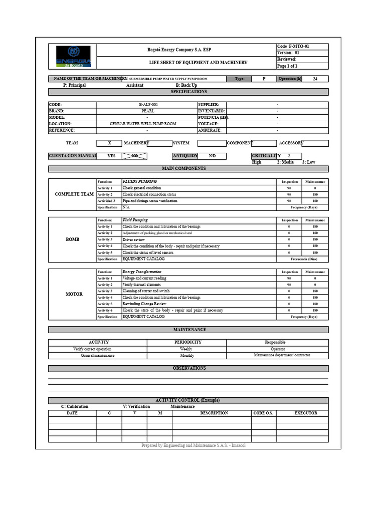 Maintenance Sheet Format Pump-Alf-001 | PDF | Pump | Bearing (Mechanical)