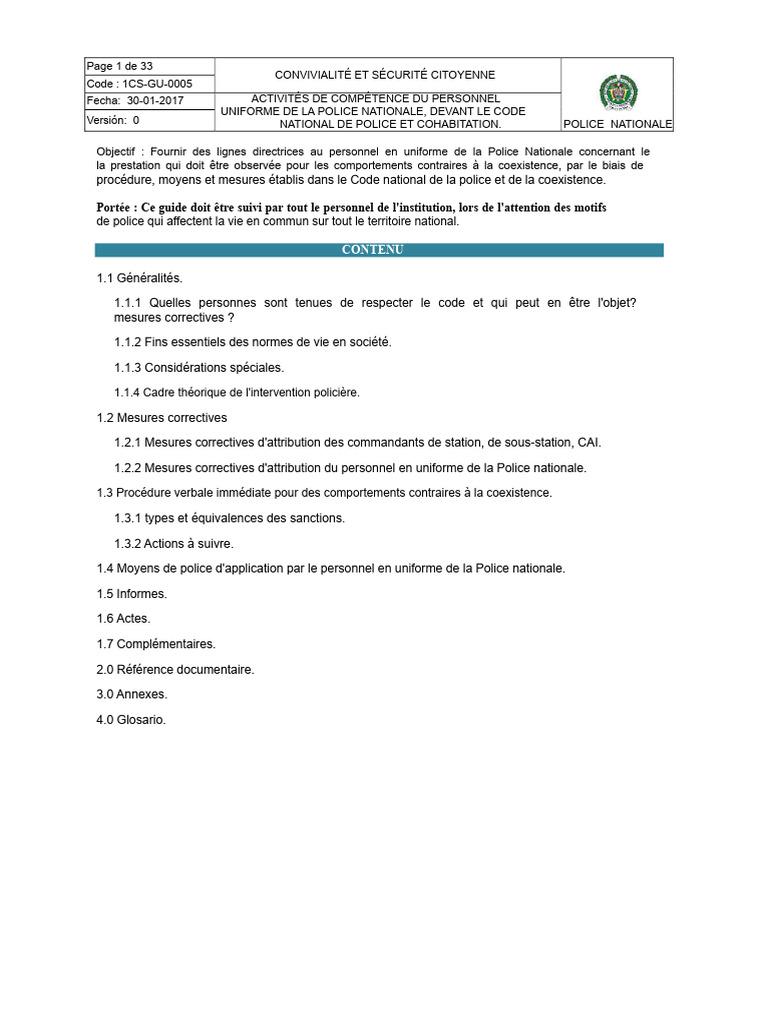 1cs-Gu-0005 Actions de Compétence Du Personnel Uniformisé de La Police ...