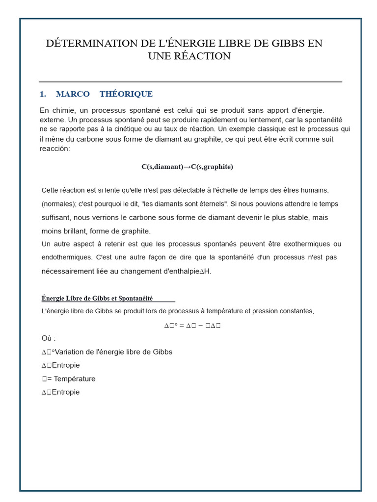 Énergie Libre de Gibbs et Réactions Spontanées | PDF | Enthalpie libre ...
