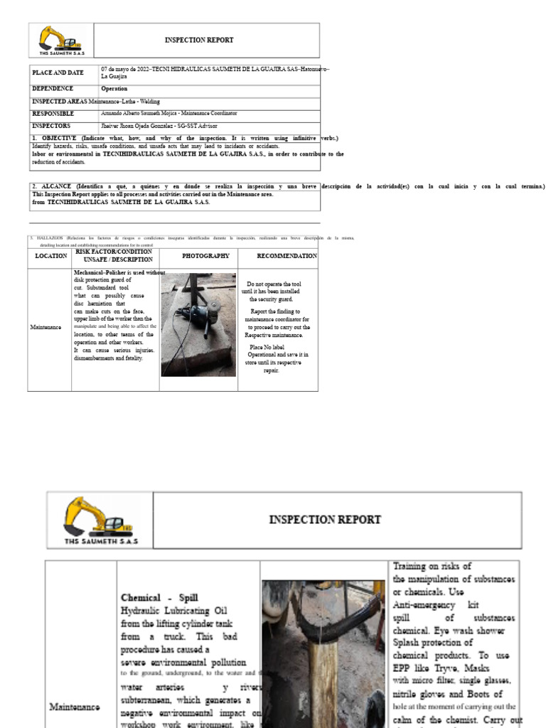 Safety Inspection Report for TECNI HIDRAULICAS | PDF | Noise | Safety