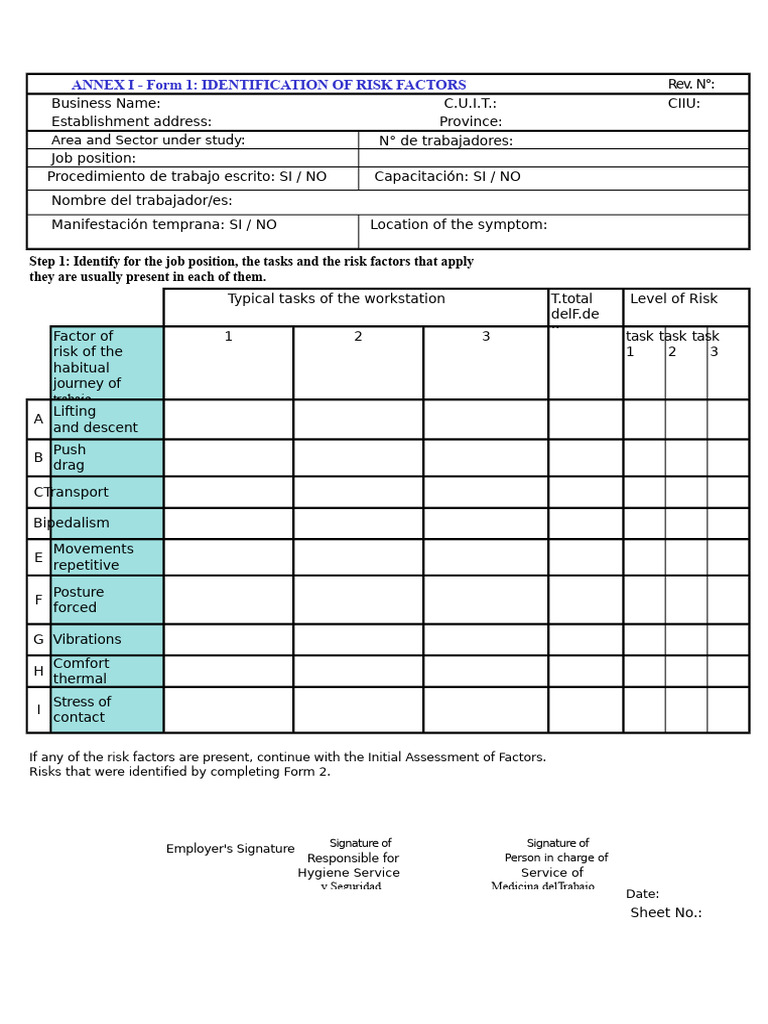 Risk Factor Assessment for Work Tasks | PDF | Anatomical Terms Of ...