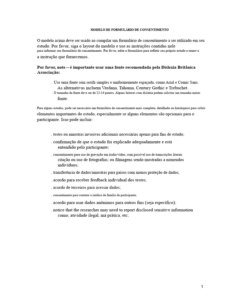 Modelo de Formulário de Consentimento para Pesquisa | PDF