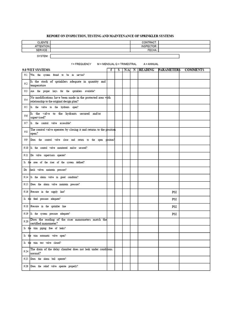Sprinkler System Inspection Report | PDF | Fire Sprinkler System | Valve
