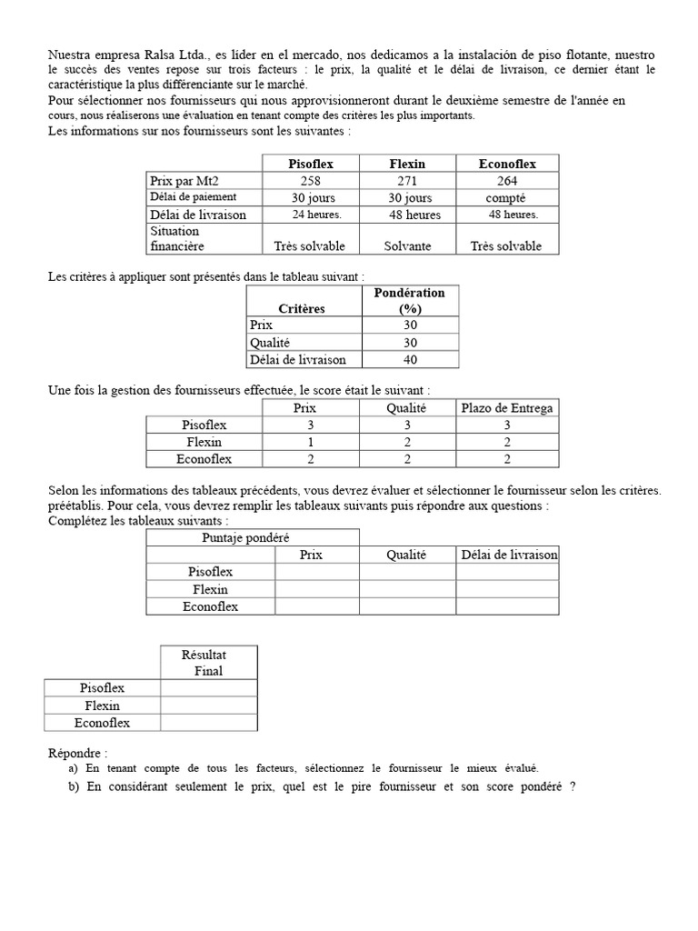 Évaluation des Fournisseurs de Ralsa Ltda. | PDF | Business