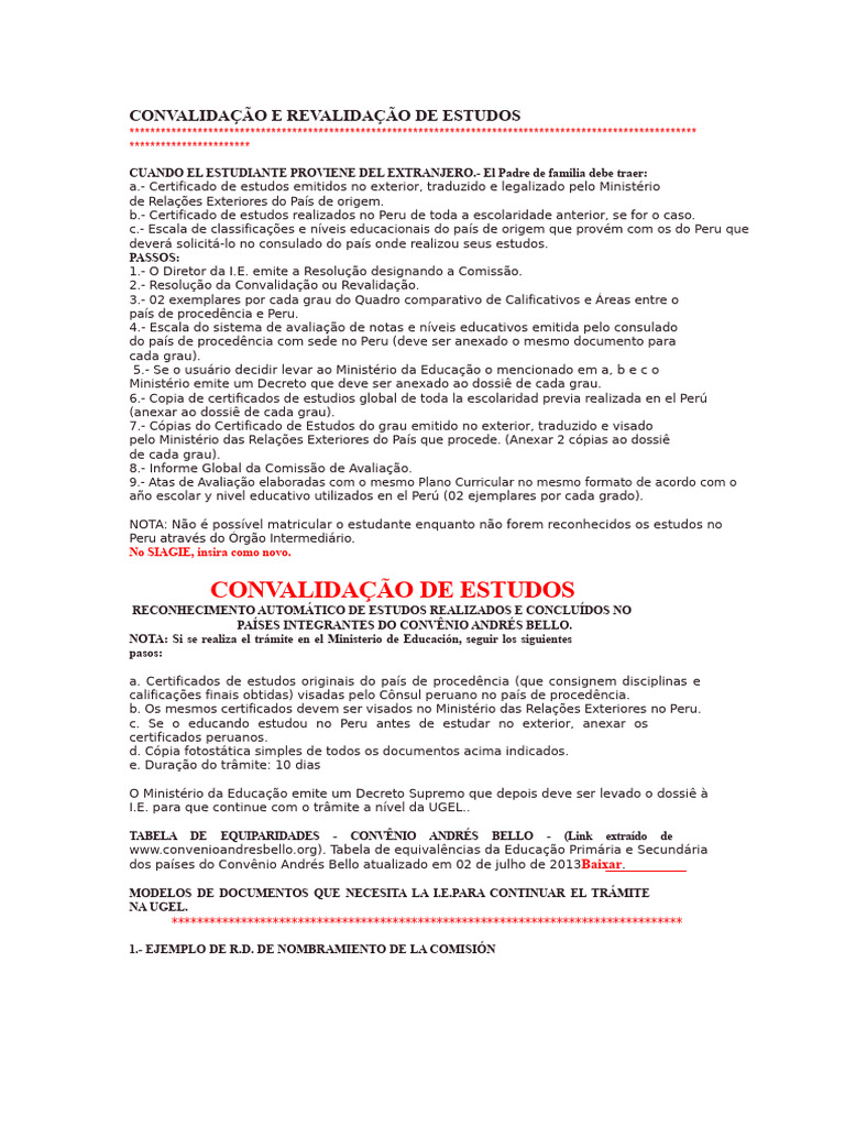 Convalidação e Revalidação de Estudos | PDF | Peru | Matemática