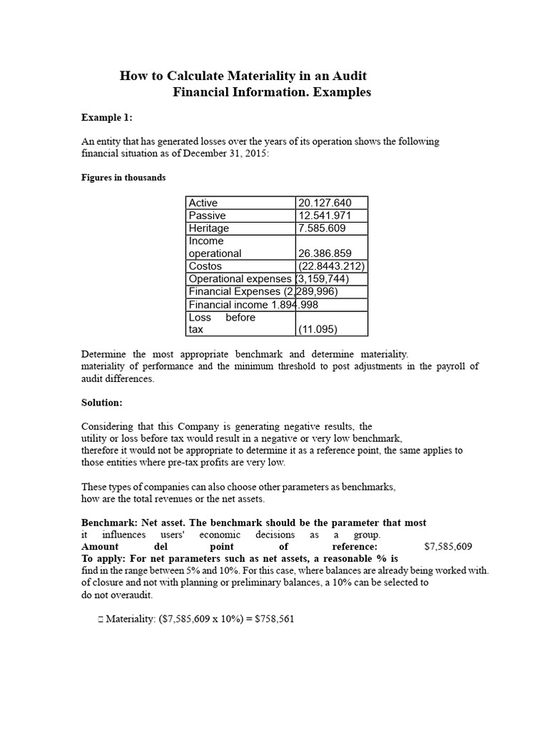 Calculation of Materiality | PDF | Taxes | Audit