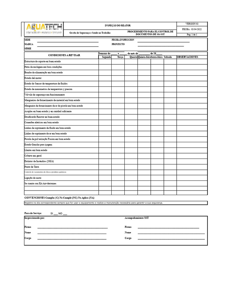 Inspeção do Reator: Controle de Documentos SG-SST | PDF