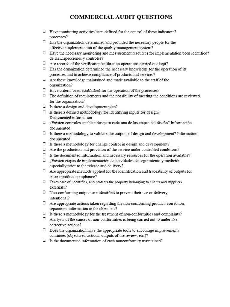 Essential Questions for Commercial Audits | PDF