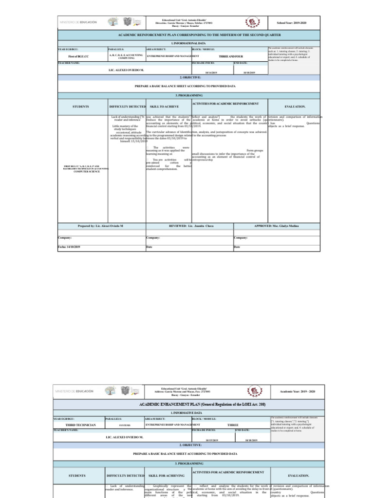 Academic Reinforcement Plan 2019-2020 | PDF | Learning | Cognition