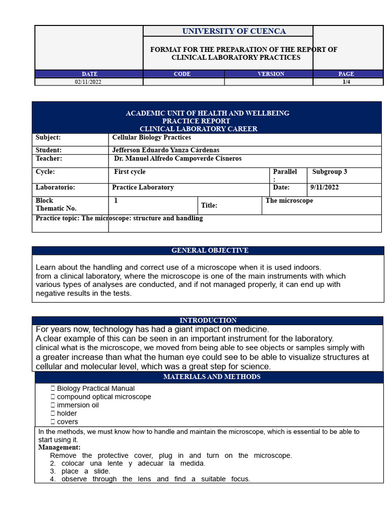 Practice Report 1 | PDF | Microscope | Applied And Interdisciplinary ...