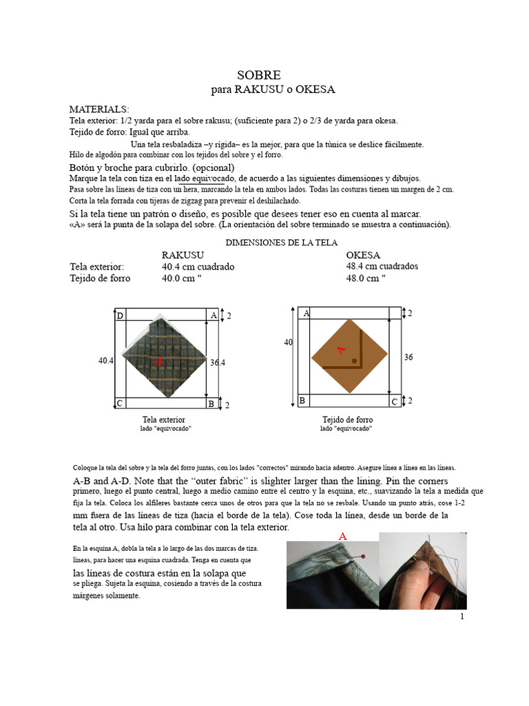 Instrucciones para hacer un sobre Rakusu/Okesa | PDF | Textiles | Ropa