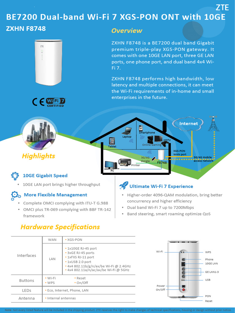 ZTE ZXHN F8748: Wi-Fi 7 Gateway Overview | PDF | Wi Fi | Ieee 802.11