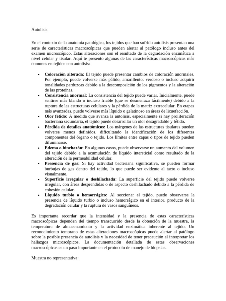 Autolisis | PDF | Tejido (biología) | Biopsia