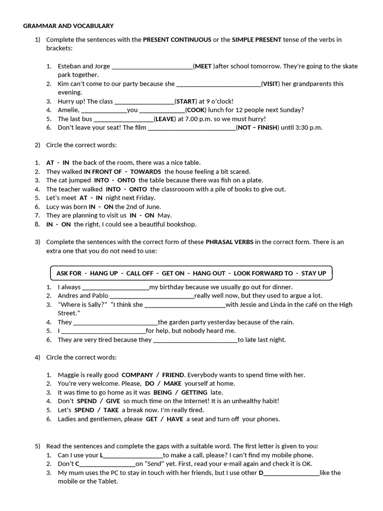Grammar and Vocabulary Exercises | PDF | Linguistic Typology | Languages