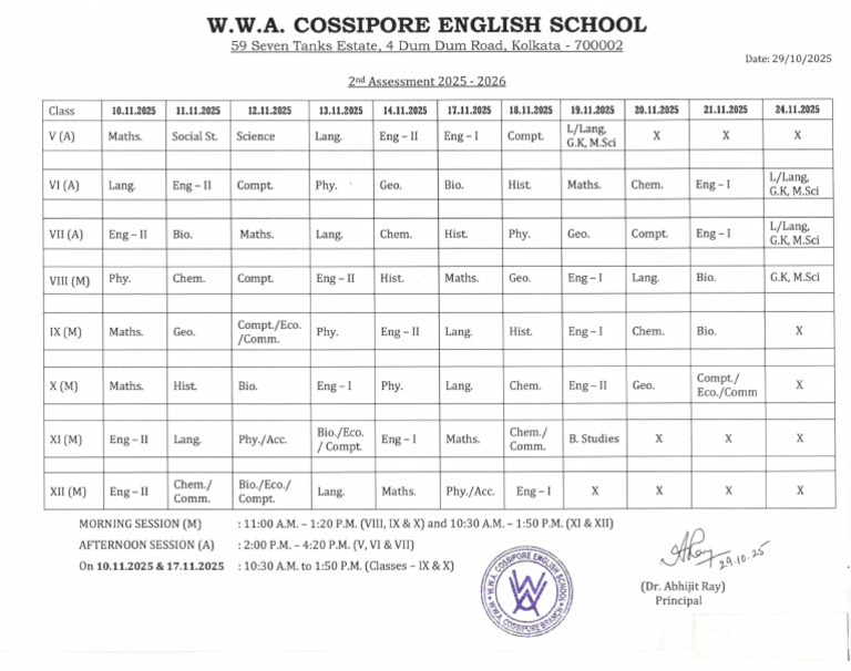 2nd Assessment Time-Table (Day Session) | PDF