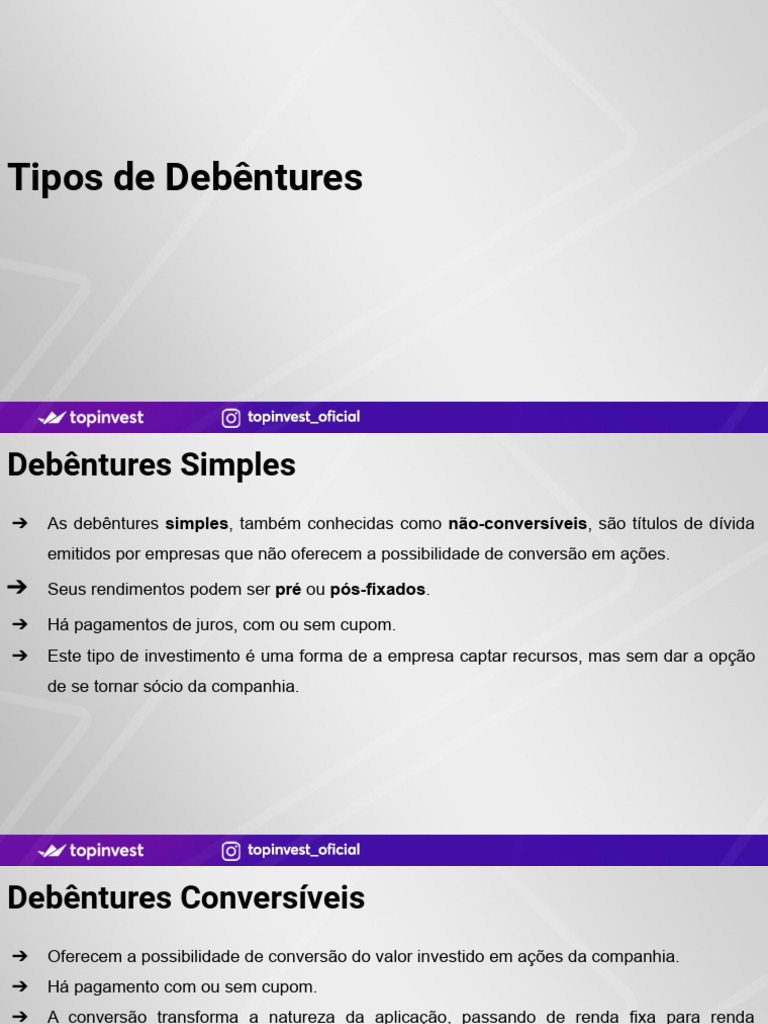 Tipos de Debêntures: Simples e Conversíveis | PDF | Debênture | Economias