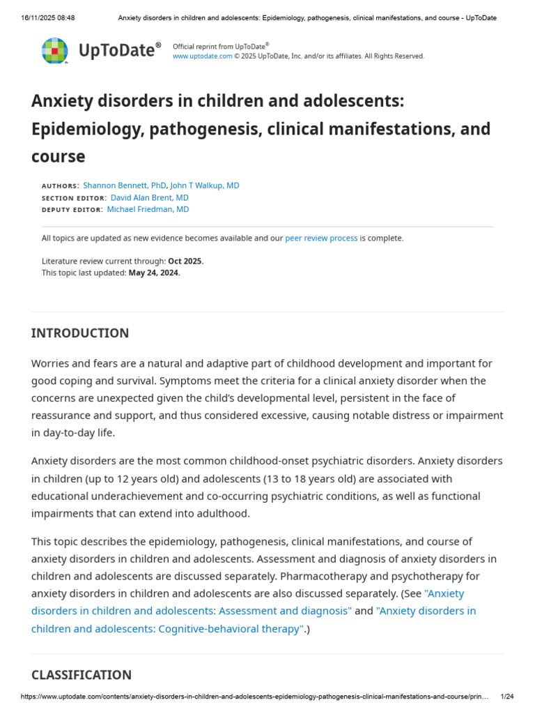 Anxiety Disorders in Children and Adolescents - Epidemiology ...