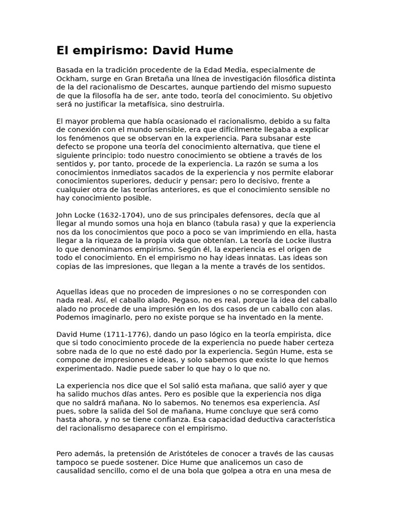 El Empirismo de Hume | PDF | Empirismo | David Hume